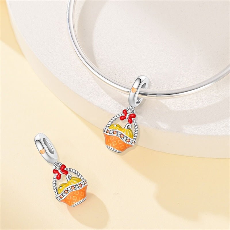 Pumpkin Basket with Red Bow Dangle Charm