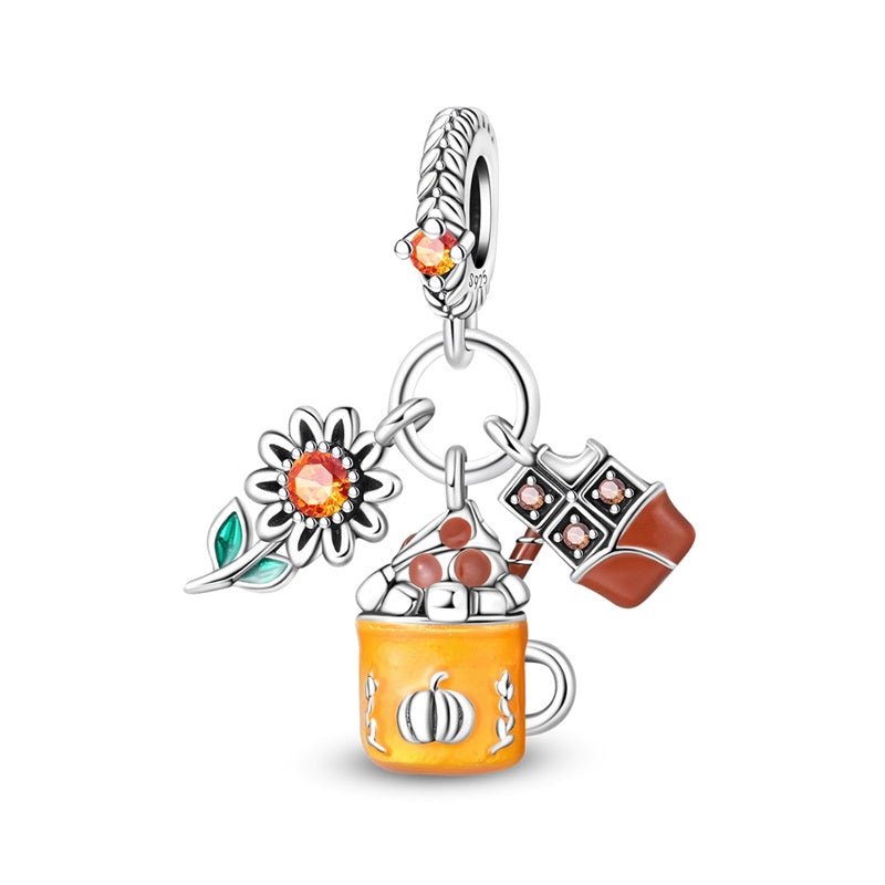 Pumpkin Spice Mug with Chocolate & Sunflower Dangle Charm