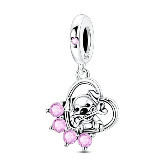 Puppy with Bone & Paw Heart Dangle Charm