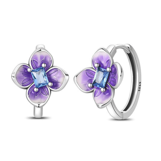 Purple Blossom Flower Hoop Earrings
