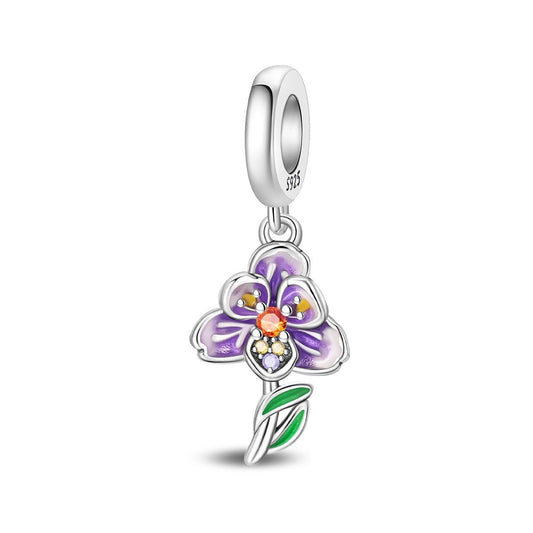Purple Orchid Flower Dangle Charm