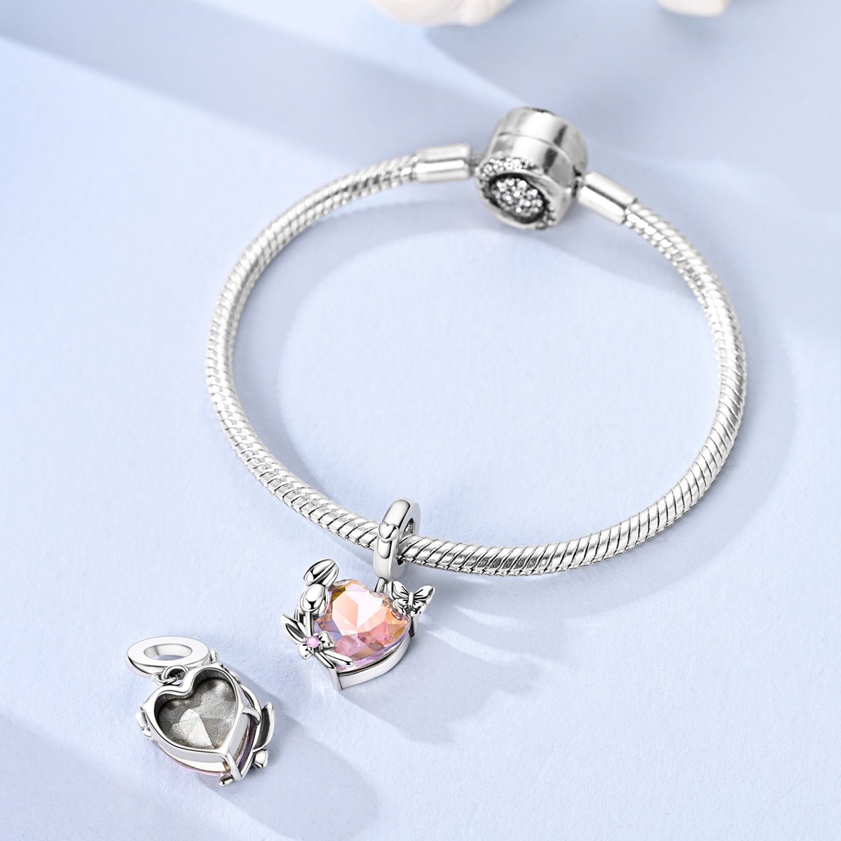 Rainbow Heart with Butterfly & Flowers Dangle Charm