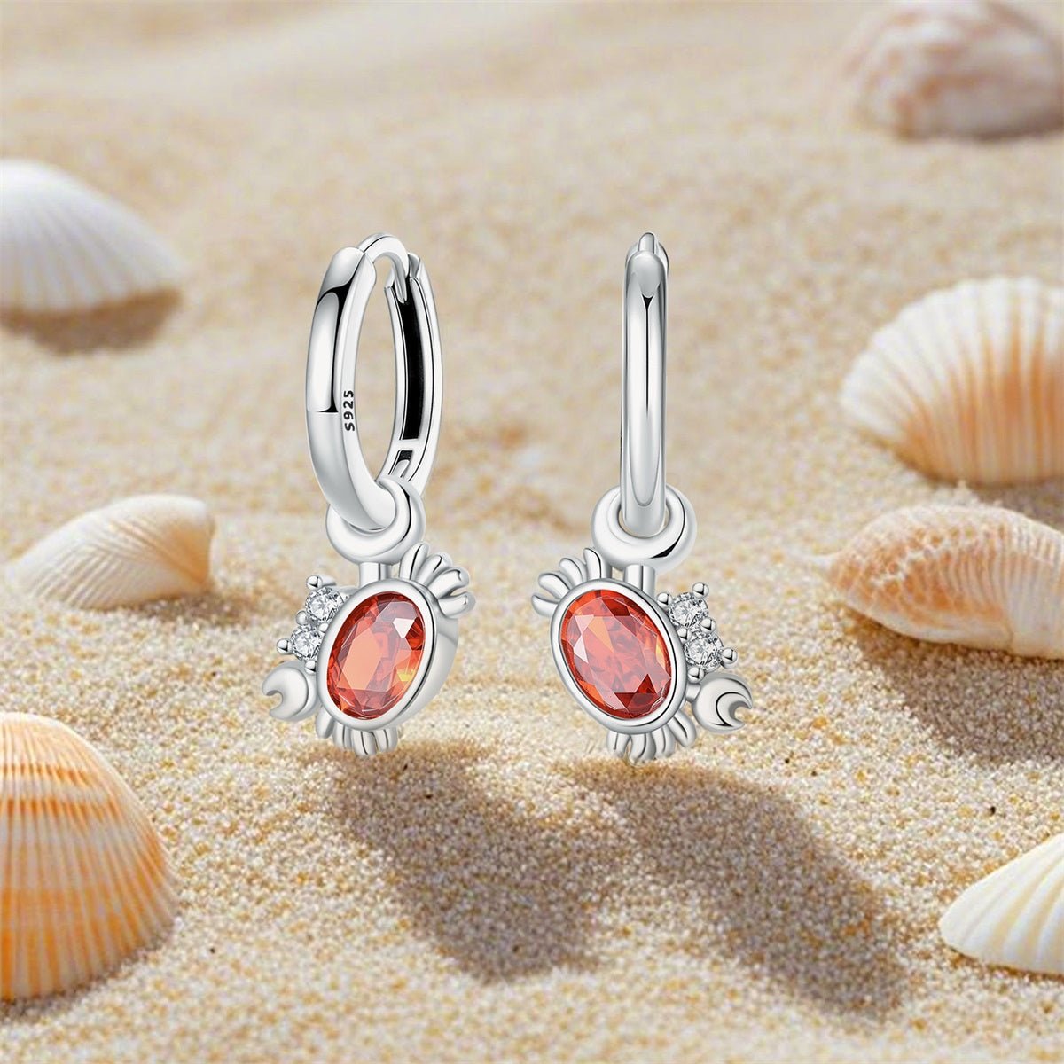 Red Crab Hoop Earrings