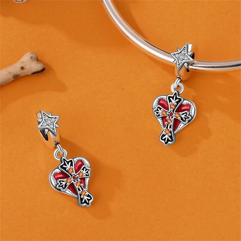 Red Heart & Cross with Star Dangle Charm