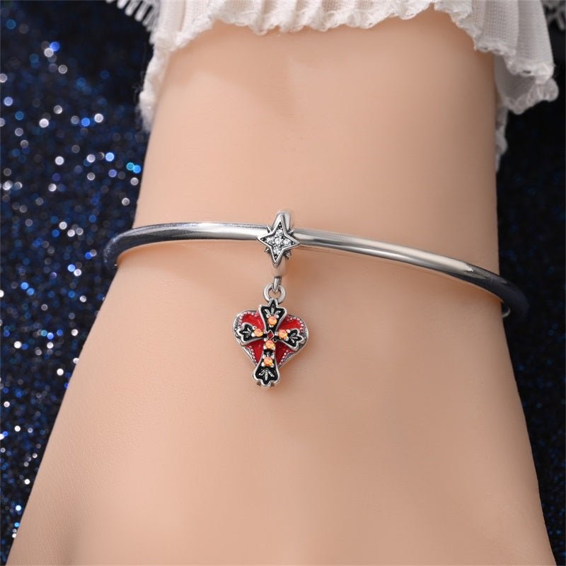 Red Heart & Cross with Star Dangle Charm
