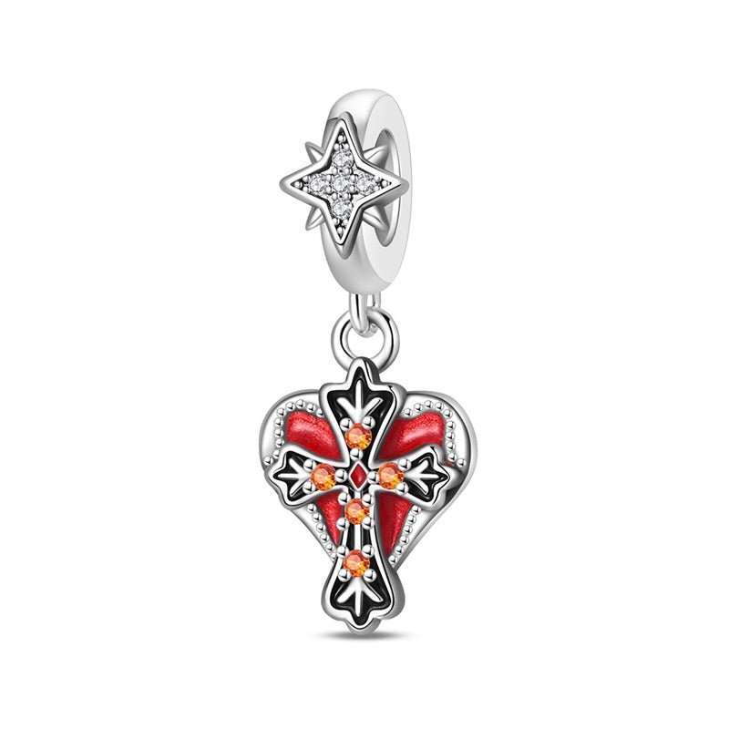 Red Heart & Cross with Star Dangle Charm