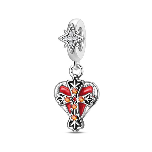 Red Heart & Cross with Star Dangle Charm
