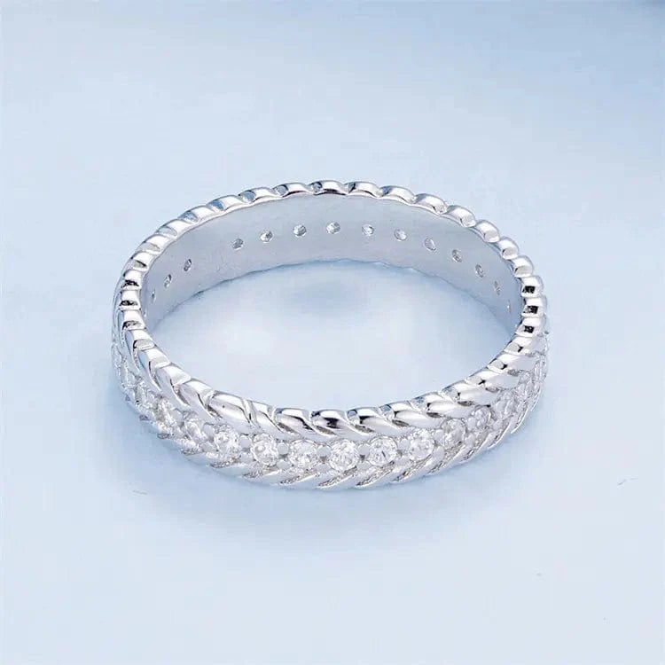 Rope Design Sterling Silver Ring with Dazzling Crystals