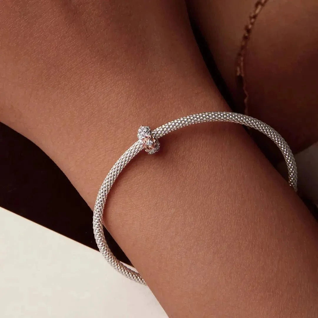 Rose Gold Blooming Flower with Crystal Band Charm