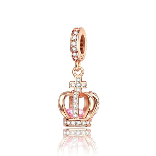 Rose Gold Crown Charm with Pink Crystal & CZ Accents