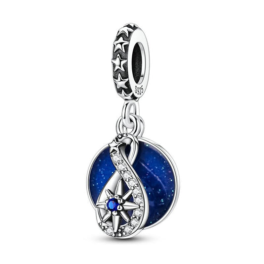 Shooting Star Galaxy & Love You Inscription Double Dangle Charm