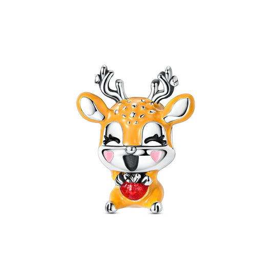 Smiling Deer with Red Heart Charm