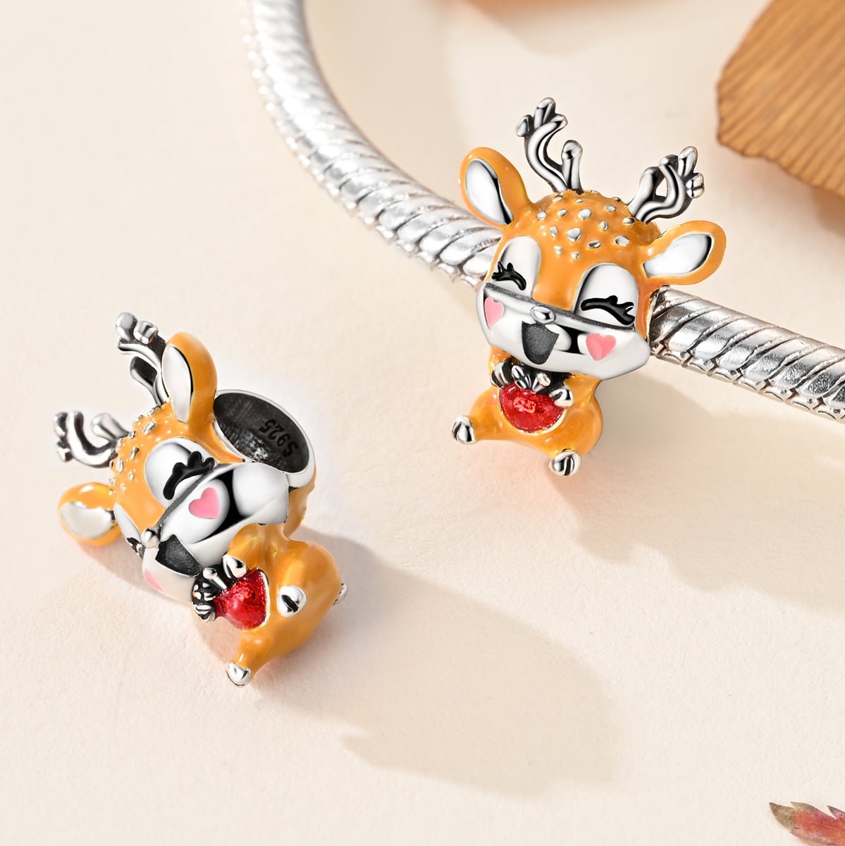 Smiling Deer with Red Heart Charm
