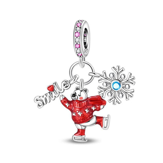 Smiling Polar Bear with Snowflake Dangle Charm