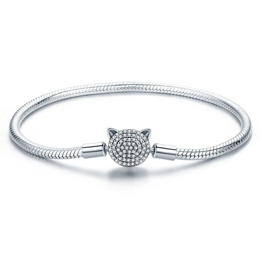 Sparkling Cat Clasp Charm Bracelet