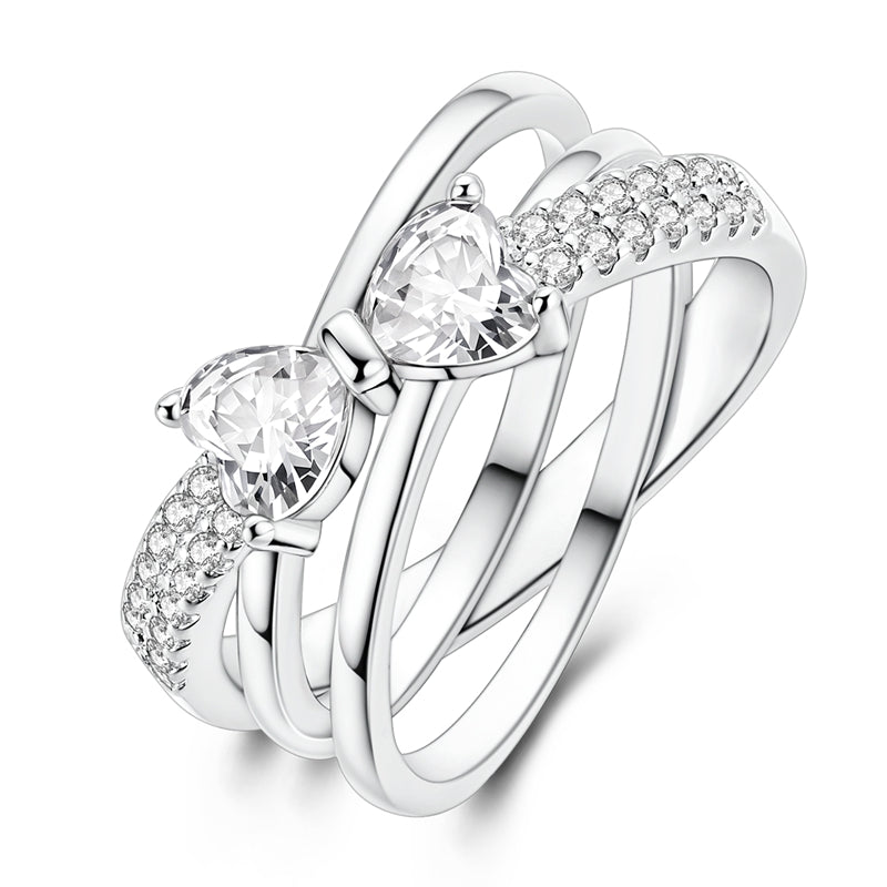 Sparkling Double Heart-Shaped Stone Bow Ring