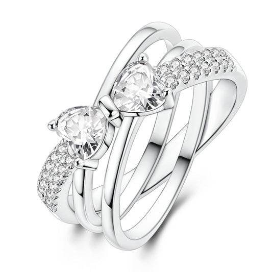 Sparkling Double Heart-Shaped Stone Bow Ring