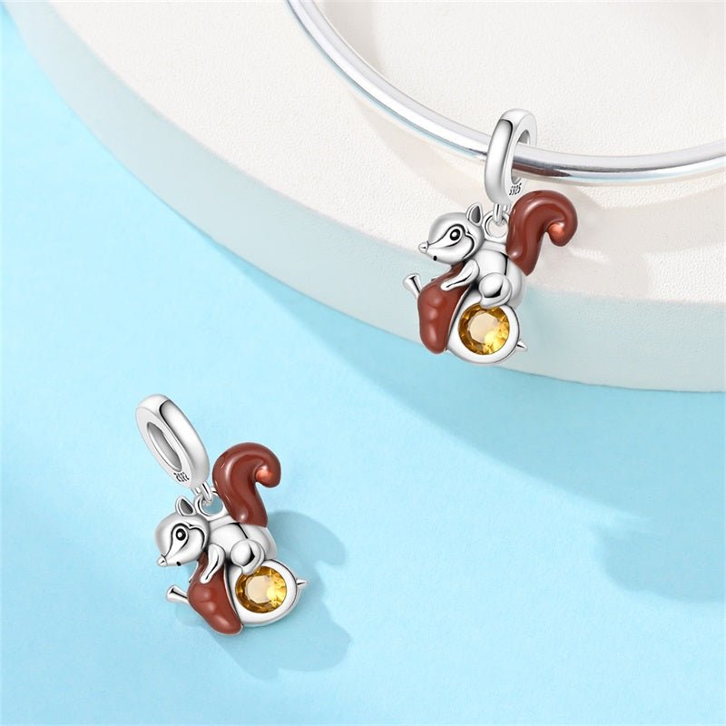 Squirrel with Acorn Dangle Charm
