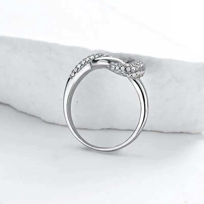 Sterling Silver Infinity Knot Ring with Pavé Diamonds