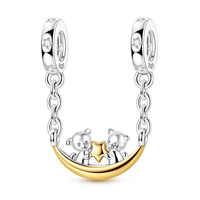 Teddy Bears Holding Star Safety Chain Charm