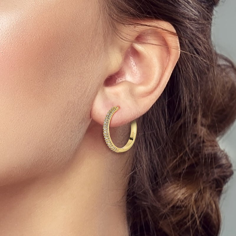 Triple Row Sparkling Gold Hoop Earrings