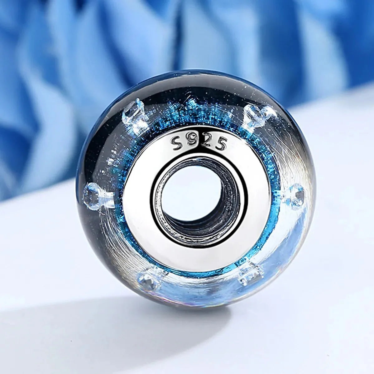Wavy Dark Blue Murano Glass Ocean Charm