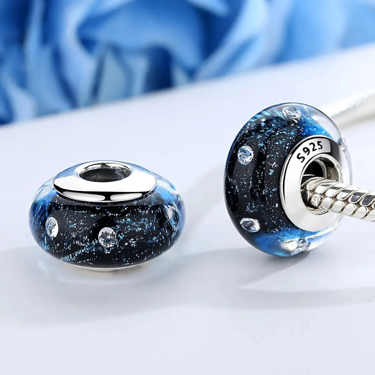 Wavy Dark Blue Murano Glass Ocean Charm