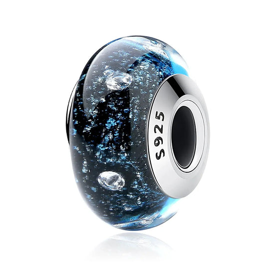 Wavy Dark Blue Murano Glass Ocean Charm