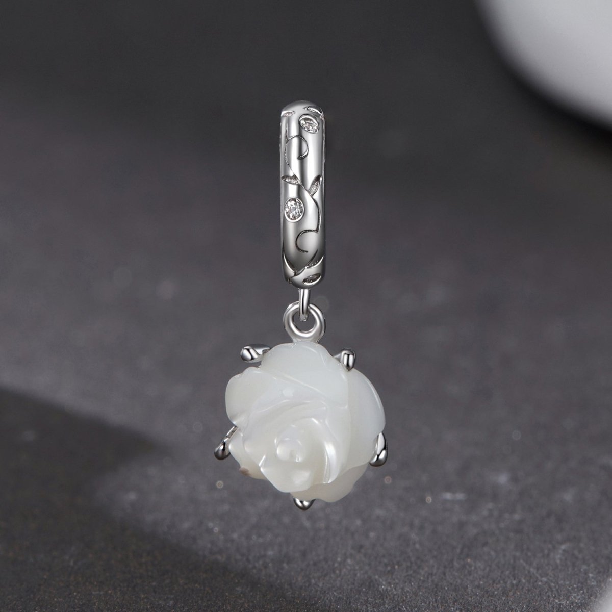 White Rose in Bloom Double Dangle Charm