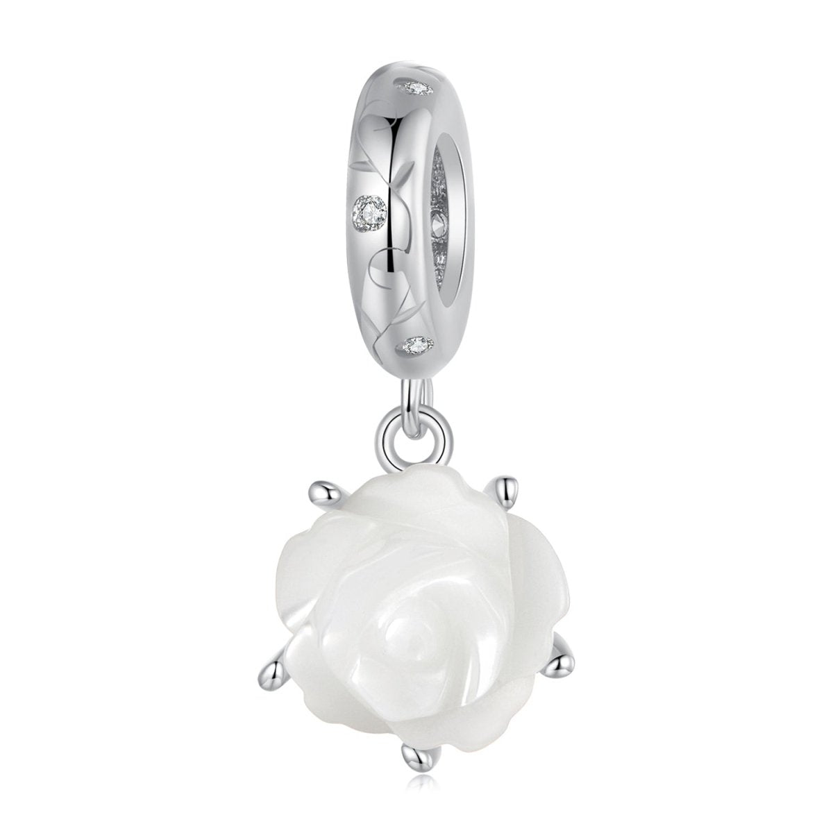 White Rose in Bloom Double Dangle Charm