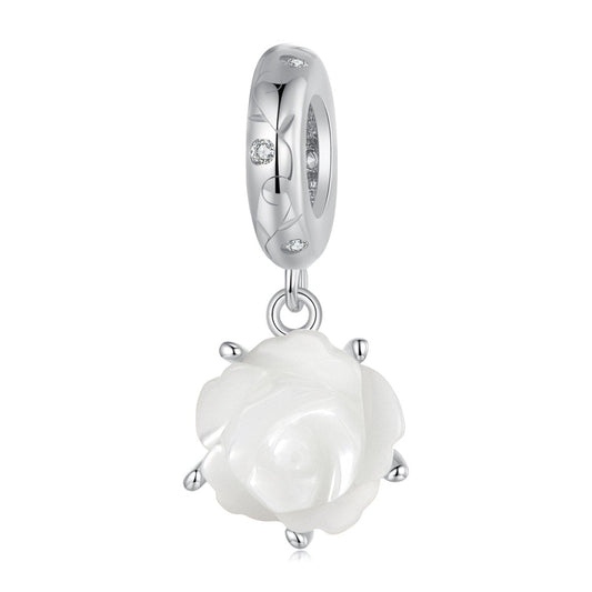 White Rose in Bloom Double Dangle Charm