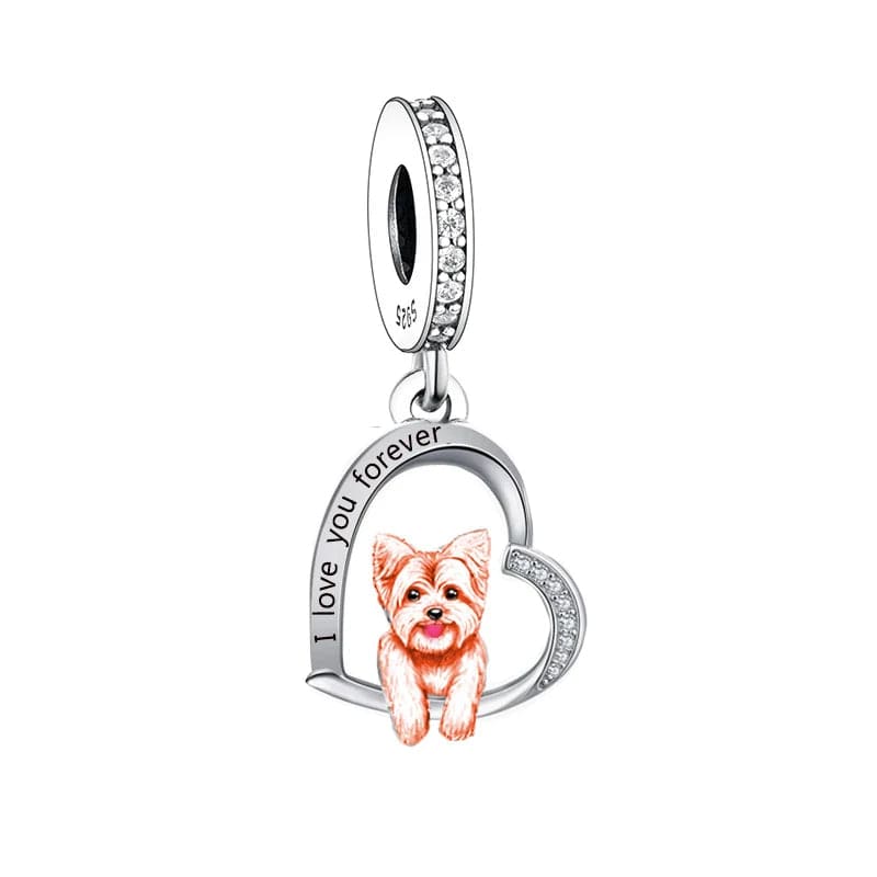 Yorkshire Terrier Heart Dangle Charm Duo
