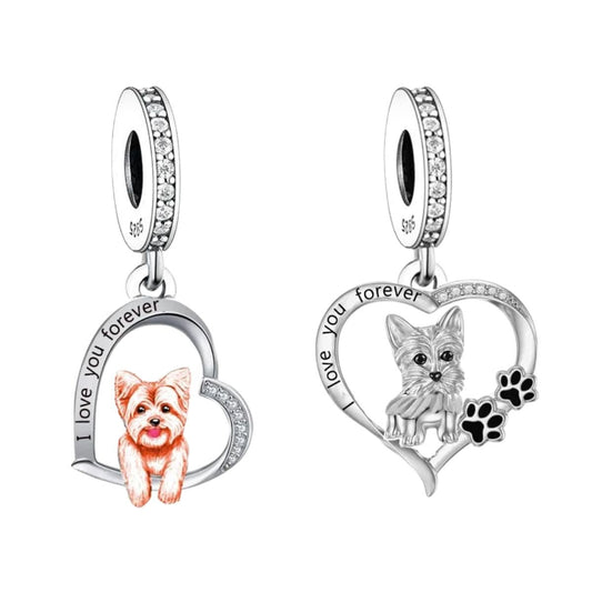 Yorkshire Terrier Heart Dangle Charm Duo